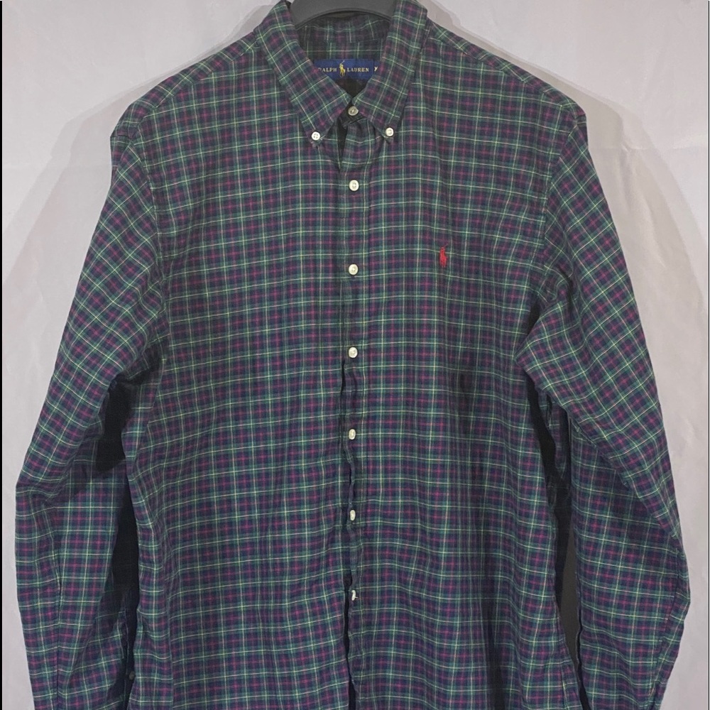 Ralph Lauren navy plaid dress shirt.